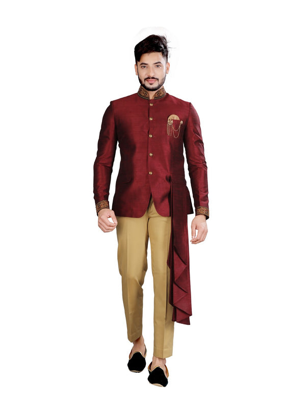 Buy TOUCH KING Bandgala (Jodhpuri Suit) 5 Button Checked Slim Fit 2 Piece  Suit for Men's (Color-Golden) Available in 6 Size (Coat with Pant) at  Amazon.in